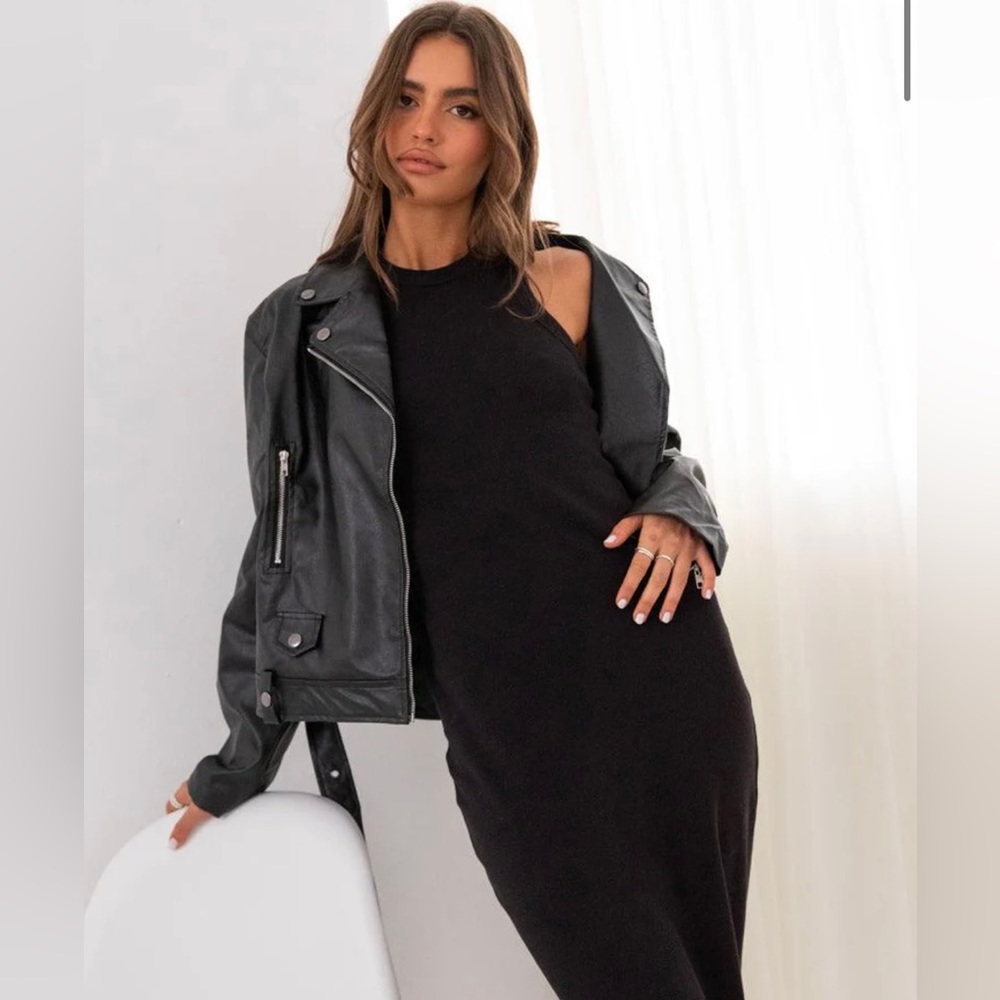 Peppermayo Black Faux Leather Moto Jacket with Silver Hardware